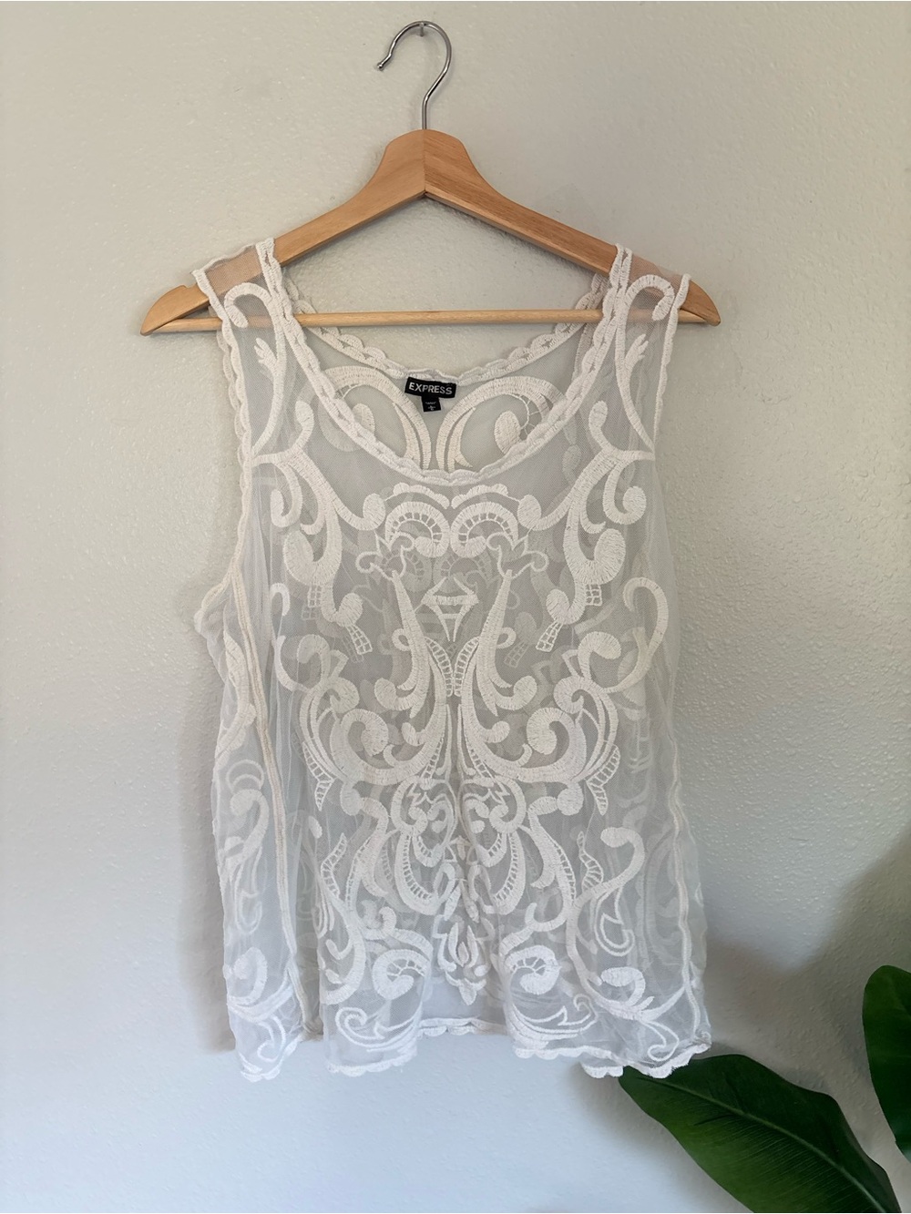 Express White Embroidered Sheer Camisole Tank